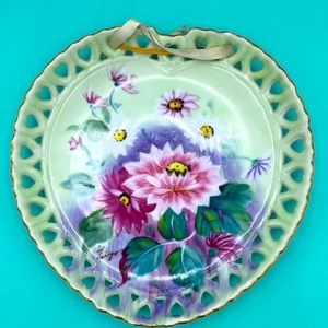 Vintage Japan Marco Hand Painted And Signed Heart Shaped Flower Plate